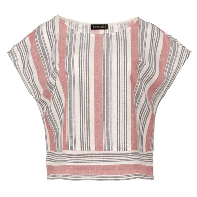 Top stile lino a righe corallo