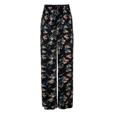 Pantalon large à fleurs noir