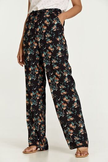 Pantalon large à fleurs noir 3