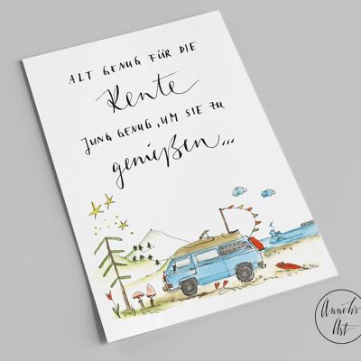 Postkarte zur Rente | Reiserentner | Ruhestandskarte