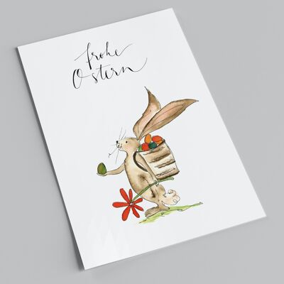 Postal | Tarjeta de Pascua | Felices Pascuas | Conejito de Pascua con huevo