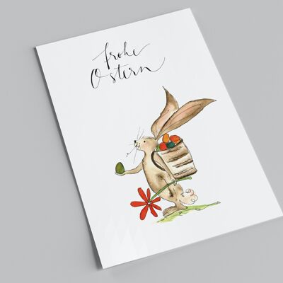 Postcard | Easter card | Happy Easter | Easter bunny with egg