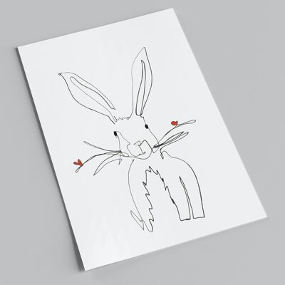 Postcard | Easter card | One-Line Easter Bunny with Heart