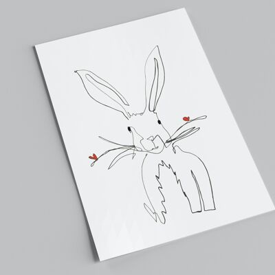 Postkarte | Osterkarte | One-Line Osterhase mit Herz