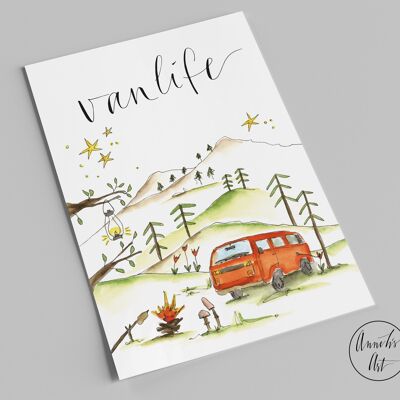 Carte postale | avec le van en montagne | La vie en camionnette