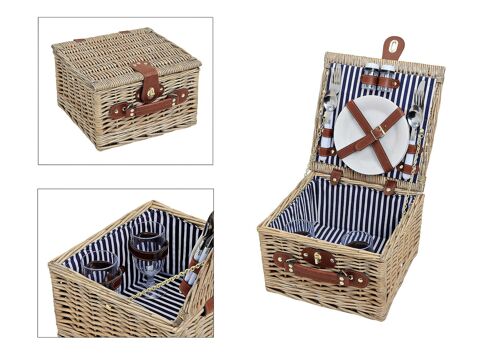 Picknickkorb für 2 Personen aus Weide, 14-teilig, B28 x T28 x H18 cm