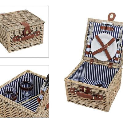 Cestino da picnic per 2 persone in salice, 14 parti, L28 x P28 x H18 cm