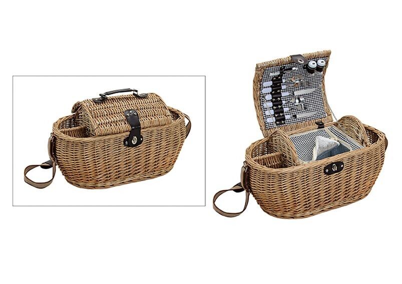 Cesta de picnic para 2 personas hecha de sauce, con correa de transporte, 15 piezas 51x35x29cm