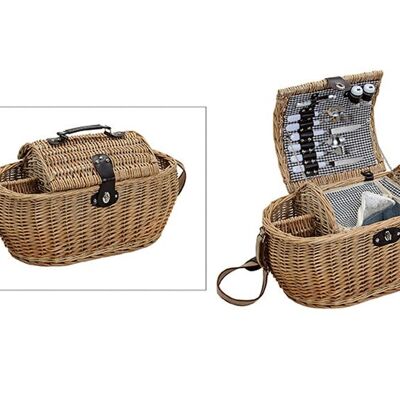 Picnic basket for 2 people made of willow, with carrying strap, 15 parts 51x35x29cm