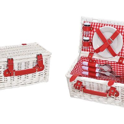Cesta de picnic para 2 personas, blanca, roja, juego de 12, (An / Al / Pr) 30x16x19cm