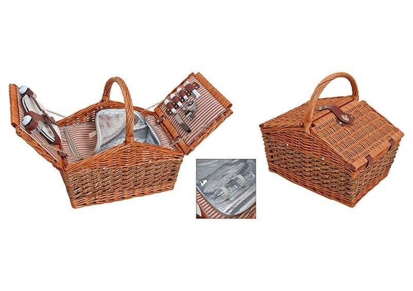Cesta de picnic para 2 personas hecha de sauce, 15 piezas, 40 x 28 x 19 cm.