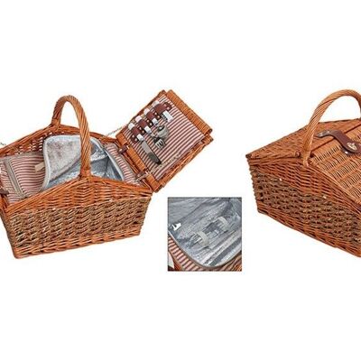 Picnic basket for 2 people made of willow, 15 parts, W40 x D28 x H19 cm