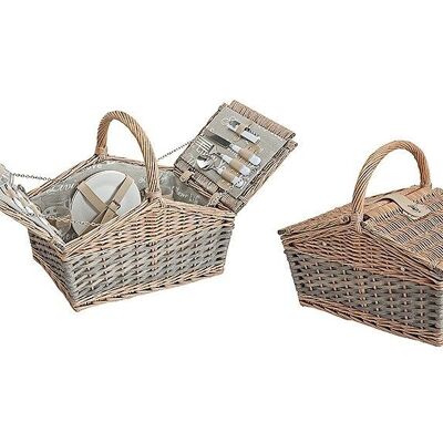Picnic basket for 2 people made of willow, 14 parts, W40 x D27 x H35 cm