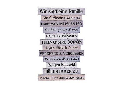 Wandbild Familienregeln aus Holz, B33 x T51 cm