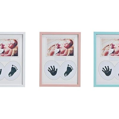Cadre photo bébé en bois bleu, rose, blanc 3 plis, (L / H / P) 22x28x2cm