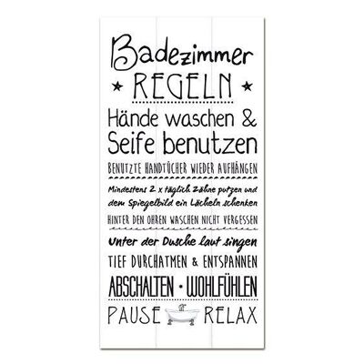 Wall picture bathroom rules, made of wood, W30 x D60 cm