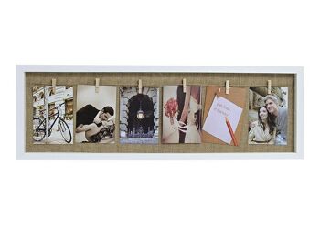 Cadre photo pour 6 photos en blanc en bois / verre, L72 x H24 cm