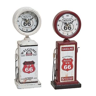 Table clock gas pump Route 66, 2 assorted, W12 x D7 x H34 cm