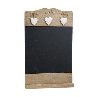 Wooden memo board to hang, with 3 hearts, W24 x H38 cm