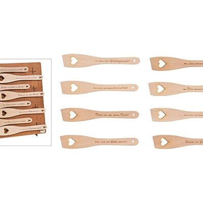 Spatule avec 8 dictons exposés en bois naturel, 8 compartiments, (L/H/P) 40x40x20cm, 32 pièces. exposé