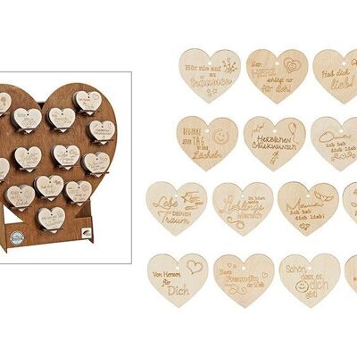 Display cuore con cuori, moderno in legno naturale 14 volte, (L/A) 8x8cm