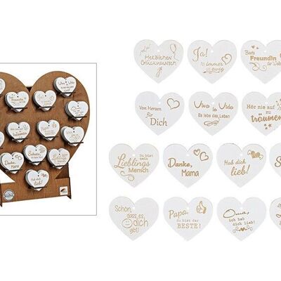 Display a forma di cuore con cuori, Best of... in legno bianco 14 volte, (L/A) 8x8 cm