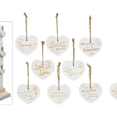 Wooden display with 1 board and 90 small vintage hearts made of wood nature 18-fold, (W / H) 12x5x11x1.3cm
