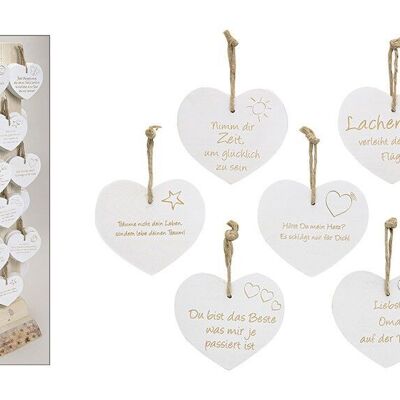 Hanger heart on display, assorted, made of wood, W18 x D16 x H2 cm