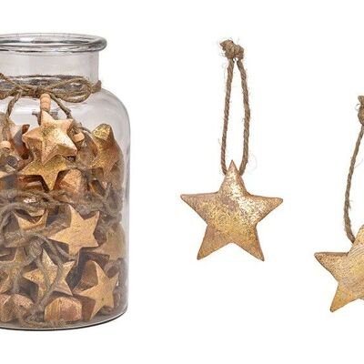 Hanger star made of mango wood gold (W / H / D) 5x5x3cm, 60 pieces in the glass 16x26x16cm