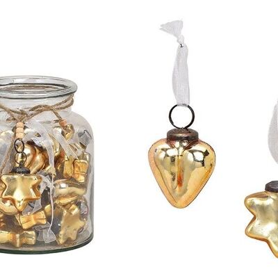 Hanger heart, star made of glass gold 2-fold, (W / H / D) 5x5x2cm, 48 pieces in glass 15x20x15cm