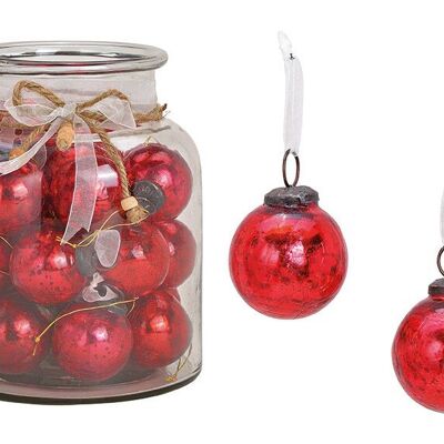 Bolas navideñas de cristal, 24 uds. en vaso, rojo Ø5cm (An/Al/Pr) 16x26x16cm