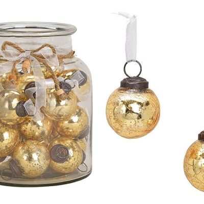 Bolas navideñas de cristal, 24 uds. en vaso, dorado Ø5cm (An/Al/Pr) 16x26x16cm