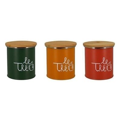Tea box h12.5cm in carbon steel 3 assorted colors with lid