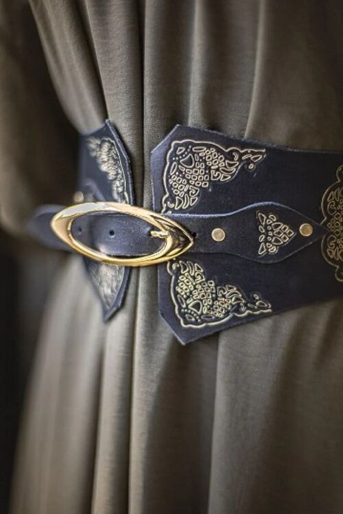 Black gold Elf leather belt leaves LARP druid adjustable