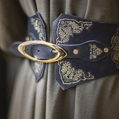 Black gold Elf leather belt leaves LARP druid adjustable