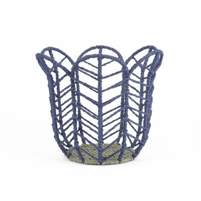 BLUE WICKER FLOWER BASKET HF