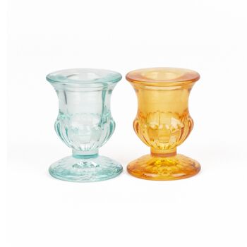 LOT DE 2 BOUGEOIRS CRISTAL BLEU ET ORANGE HF 1