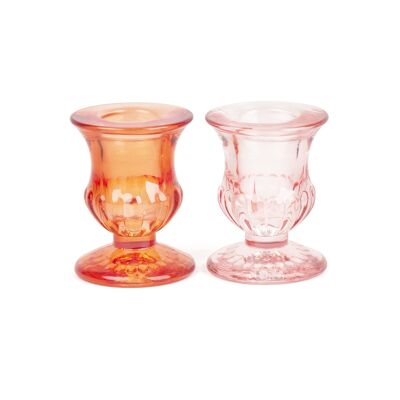 LOT DE 2 BOUGEOIRS CRISTAL ROSE ET ROUGE HF