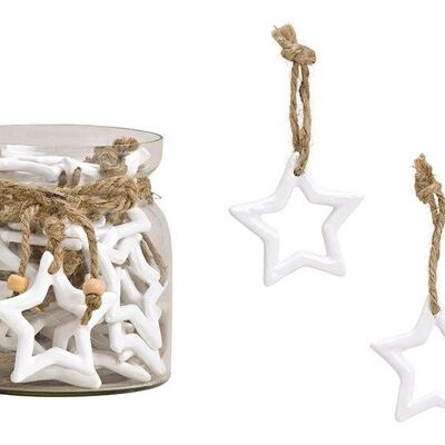 Hanger star made of metal white (W / H / D) 5x5x0.5 cm, 30 pieces in a glass 10x12x10cm
