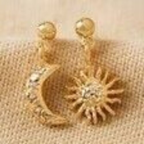 Mismatched Moon and Sun Drop Earrings in Gold