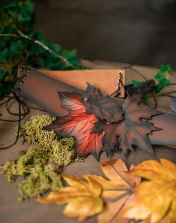 Ceinture réglable en cuir d'elfe avec des feuilles en druide de GN marron 6