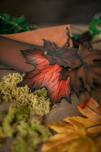 Ceinture réglable en cuir d'elfe avec des feuilles en druide de GN marron 7