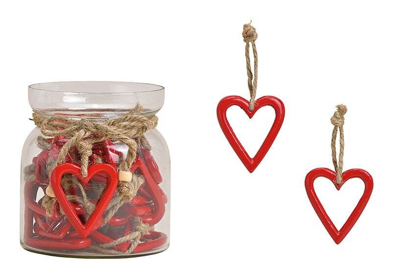 Appendino cuore in metallo, 30 pezzi. in vetro, rosso (L/A/P) 4x5x0,5 cm/10x12x10 cm