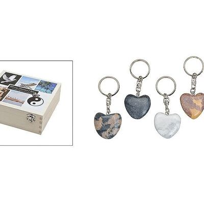 Key ring heart made of marble, 3 cm, 5-ass.