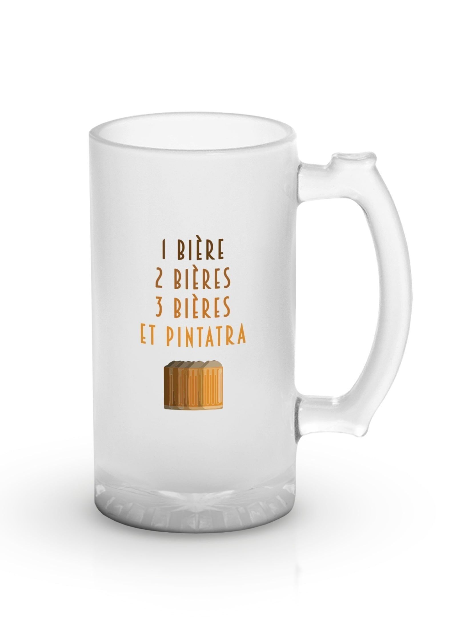 Boccale di birra "Una birra, due birre e Pintratra..."