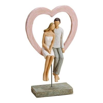 Amantes con corazones en pedestal de poliéster color (An / Al / Pr) 16x26x9cm