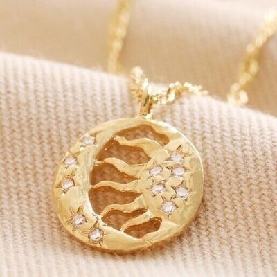 Halskette mit Sonne- und Mond-Anhänger in Gold