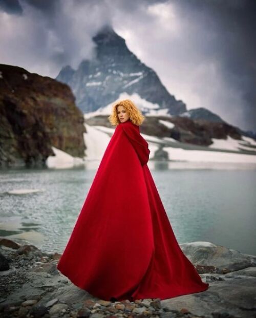 Red cloak vegan wool druid long winter autumn witch cape