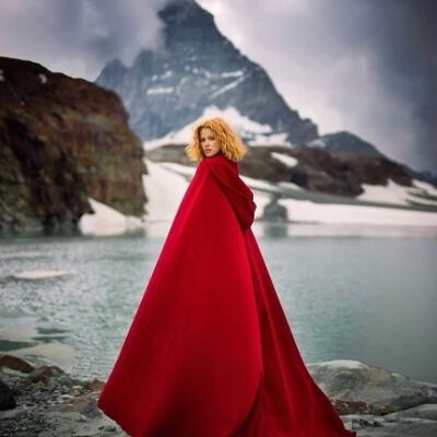 Red cloak vegan wool druid long winter autumn witch cape