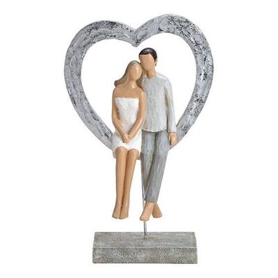Lovers with hearts on a stand made of poly silver (W / H / D) 16x26x9cm
